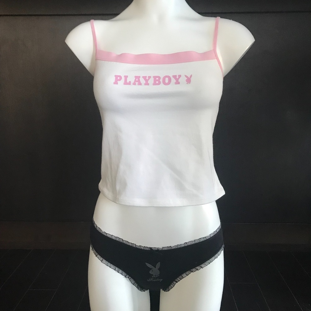 Playboy white cotton stretchy logo  cami  lingerie top